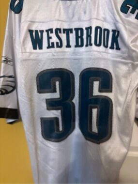 Westbrook #36 White and Teal Men’s Football Jersey. X-Large